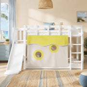 Letto a castello per bambini con scivolo, scala e tende, salvaspazio e funzionale