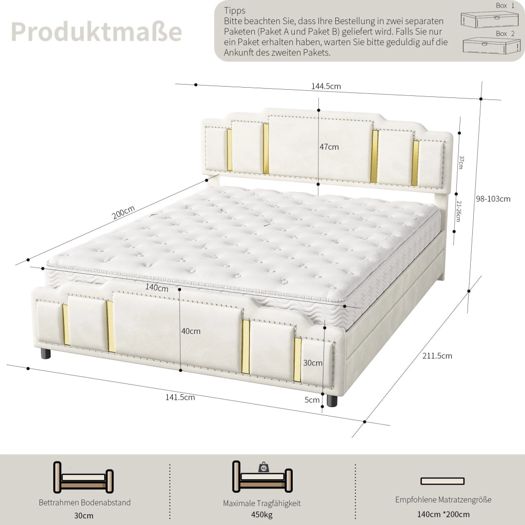 letto imbottito velluto beige 140 x 200 cm