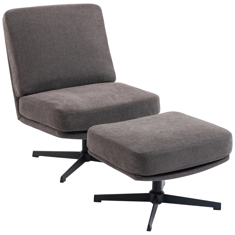 Poltrona relax con poggiapiedi girevole 360° in metallo grigio scuro