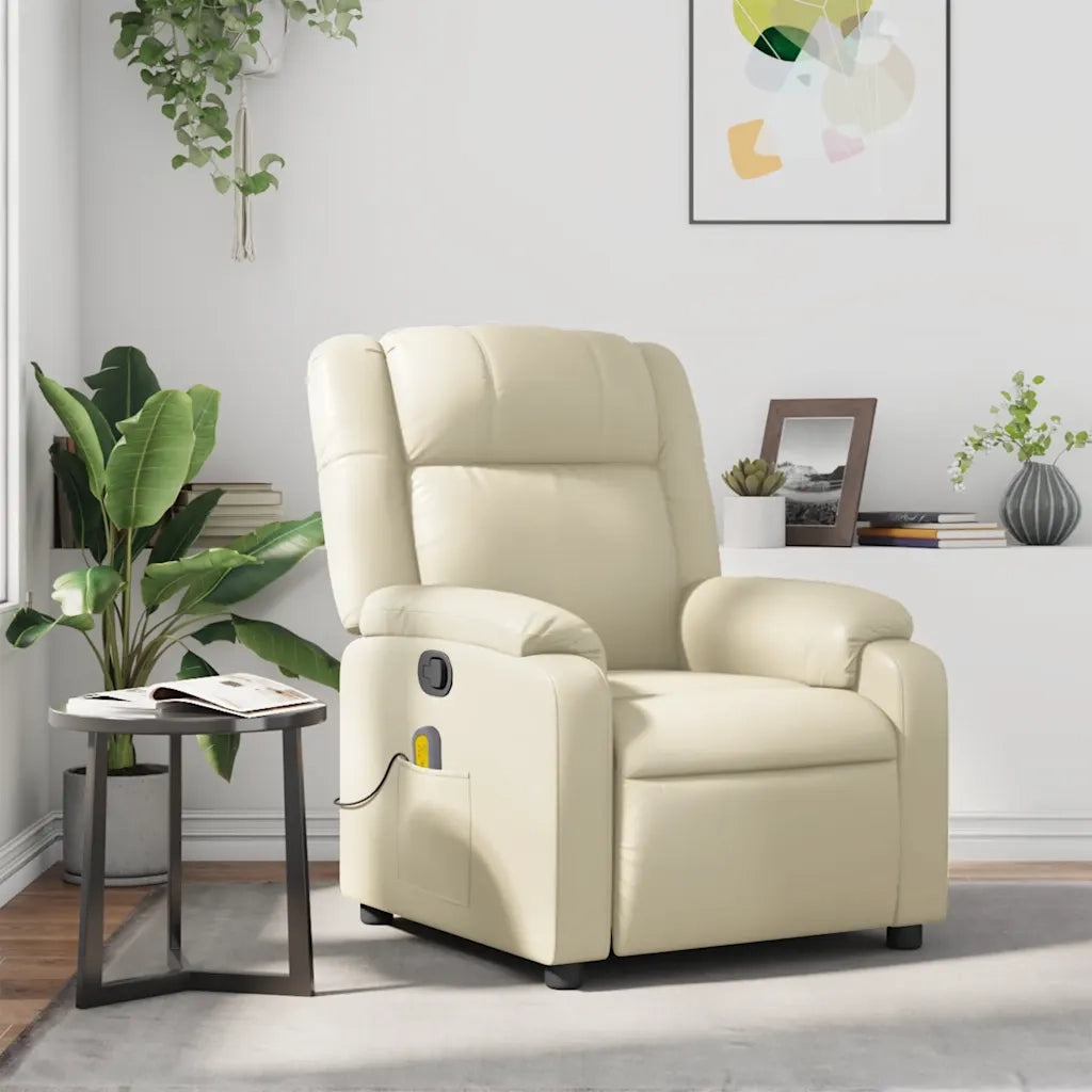 Poltrona da Massaggiante | Sedia Relax Reclinabile Crema Similpelle