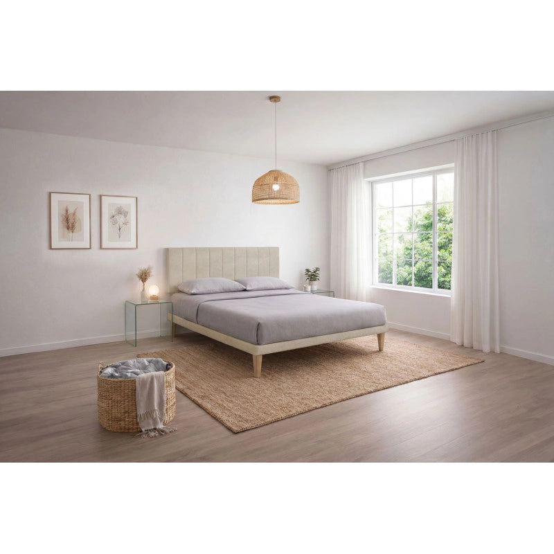 Letto imbottito Letto Matrimoniale alla Francese 140x200 cm Vertical - Con rete,Microfibra,Sabbia