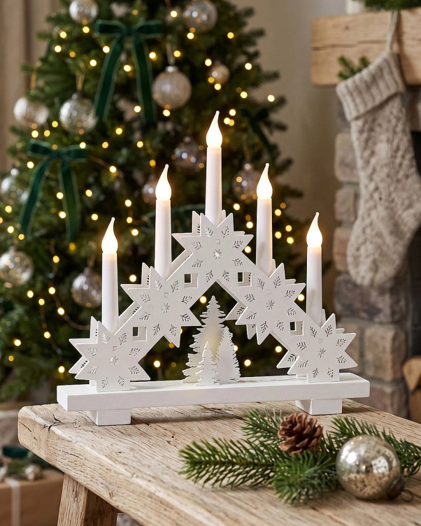 Decorazione a LED Portacandele bianco per interni MDF Accessorio stagionale Decorazione per la casa con luci