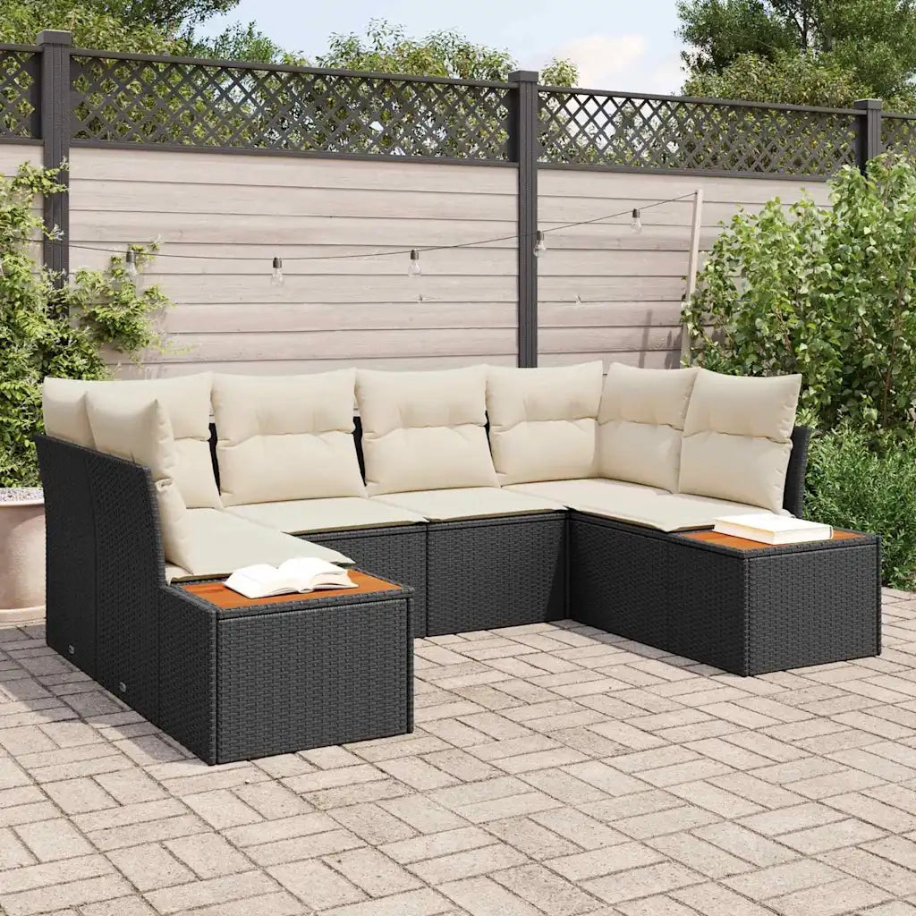 Set Divano da Giardino con cuscino 6 pcs Nero polyrattan