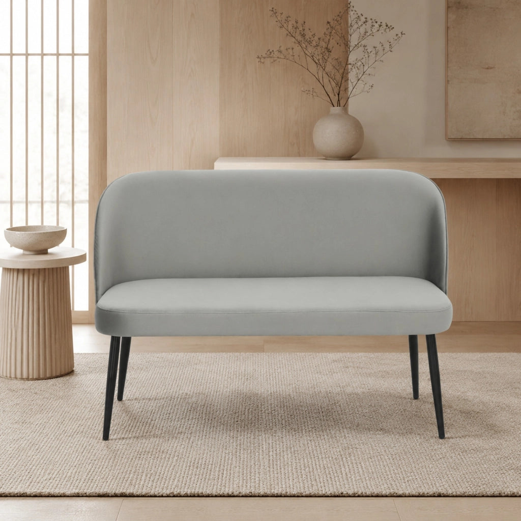 Divano 2 posti 127x63x84.5 cm con schienale ergonomico in metallo e legno grigio
