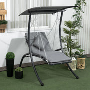 Dondolo da giardino in acciaio grigio scuro con cuscini, tetto regolabile e funzione letto relax