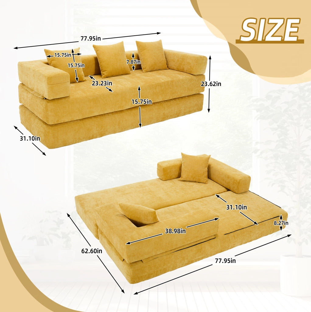 Modulo Divano in Chenille Morbido con Tasche Laterali e Base Antiscivolo 198x79x60 cm