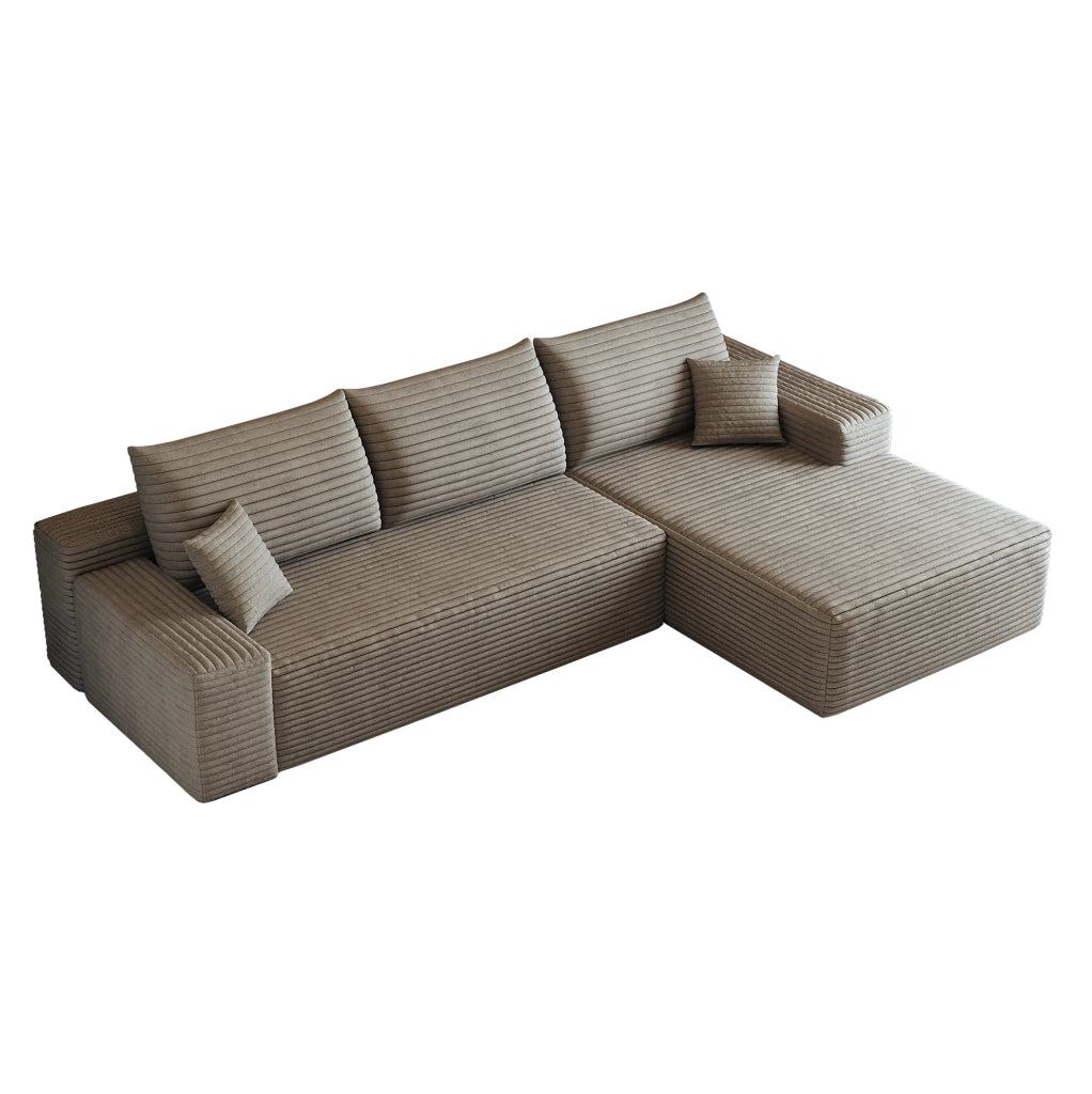 Divano in tessuto a coste color cammello 270x175x83 cm con imbottitura in schiuma