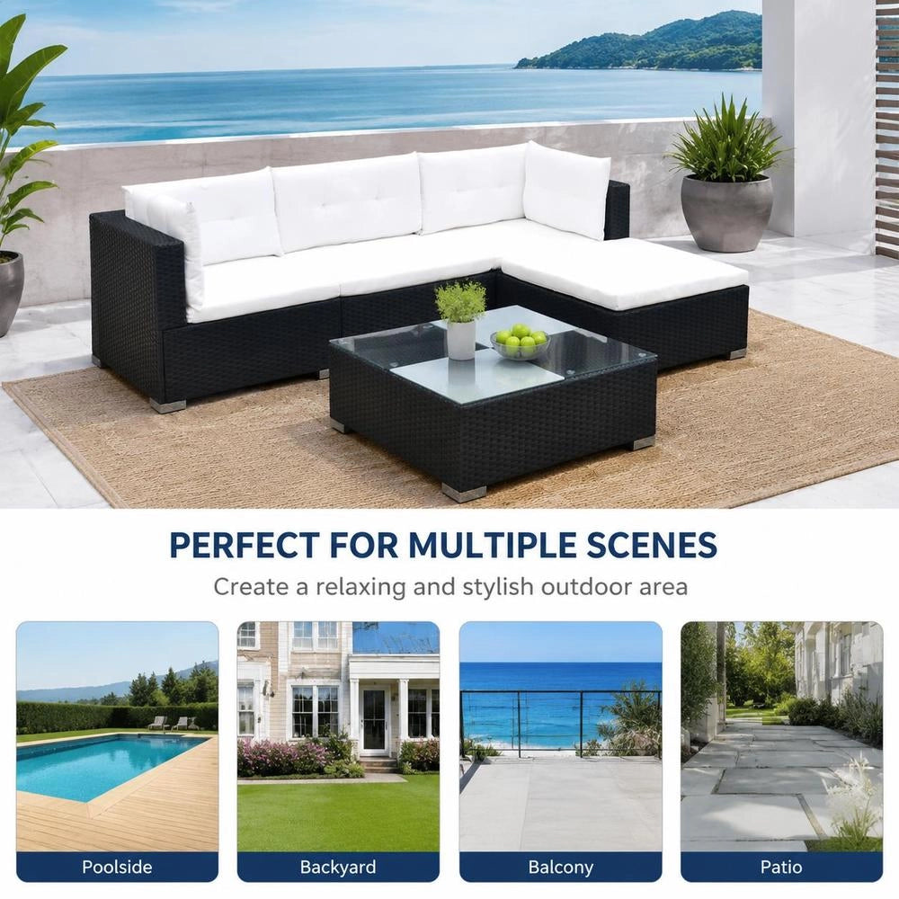 5-piece Garden Lounge Set With Cushions, Poly Rattan, Black