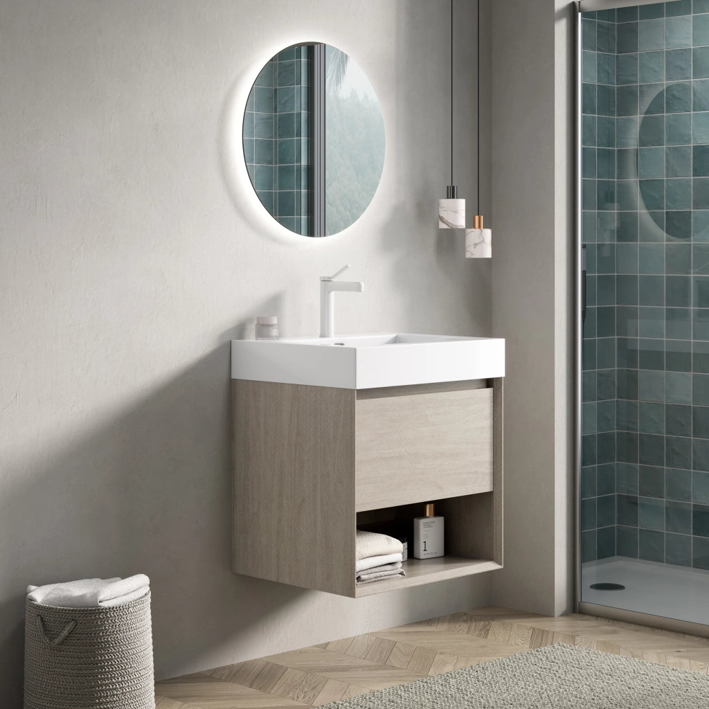 Mobile sottolavabo con 1 cassetto e 1 ripiano, lavabo integrato per bagno, 55×46×60 cm