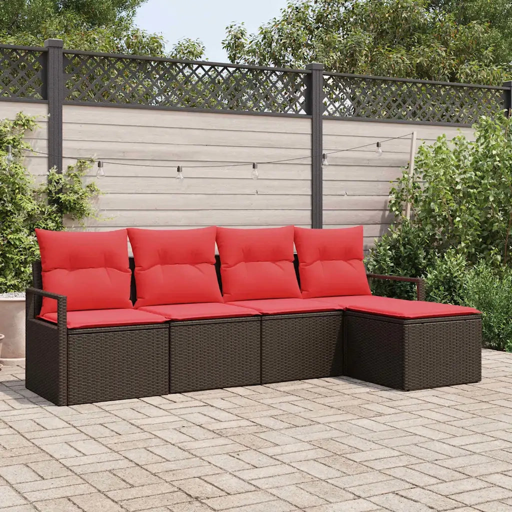 Set di divani con cuscino 5 pcs Marrone e Rosso polyrattan 3355013