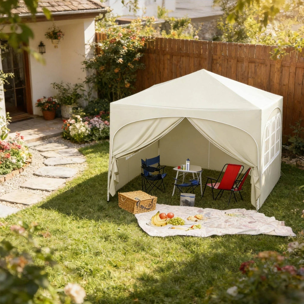 Gazebo pieghevole 3x3 m beige con pareti laterali