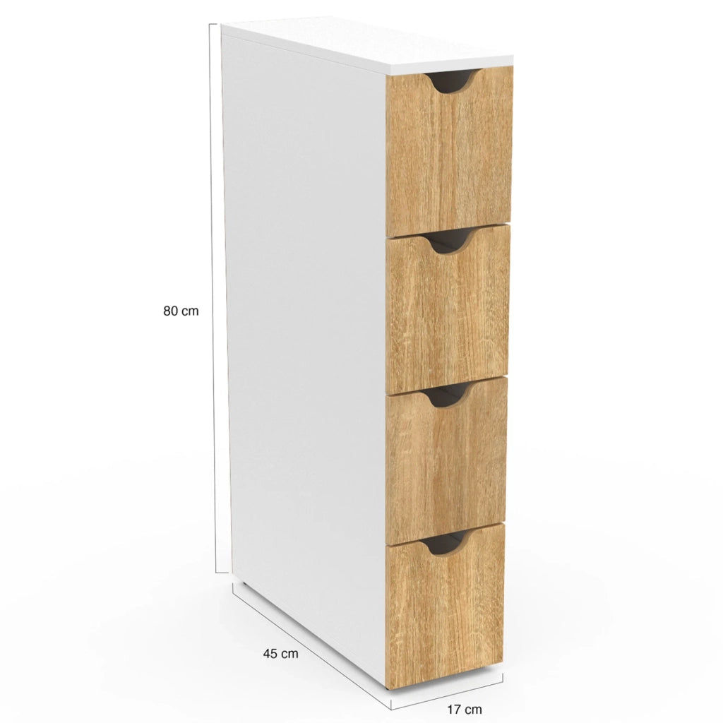 IDMarket - Colonna salvaspazio WILO a 4 cassetti su rotelle in look bianco e faggio