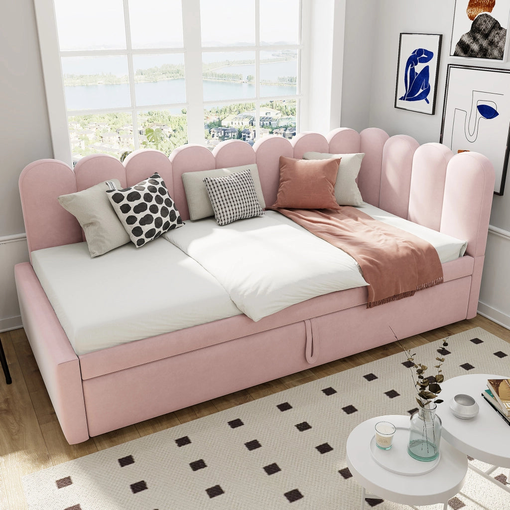 divano letto imbottito rosa 90 x 200 cm