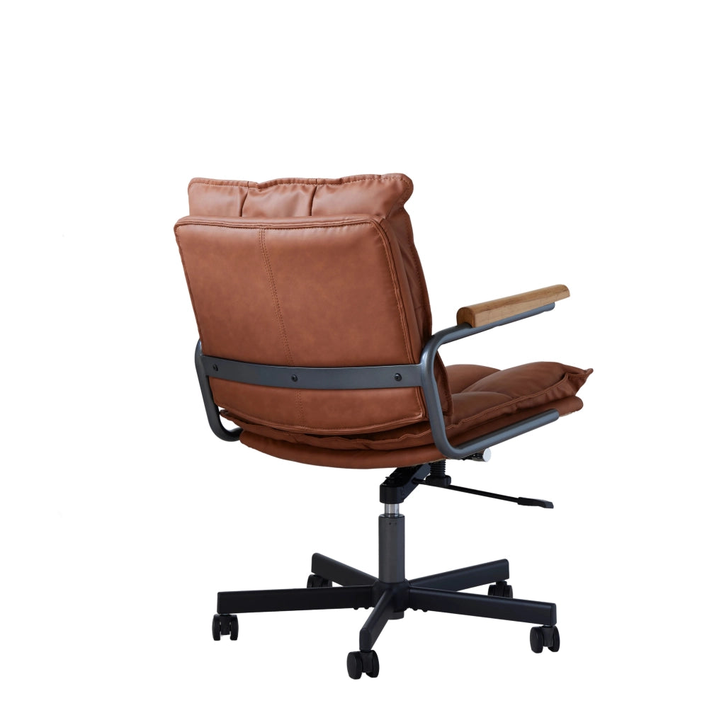 Sedia da ufficio ergonomica regolabile e girevole in pelle; marrone
