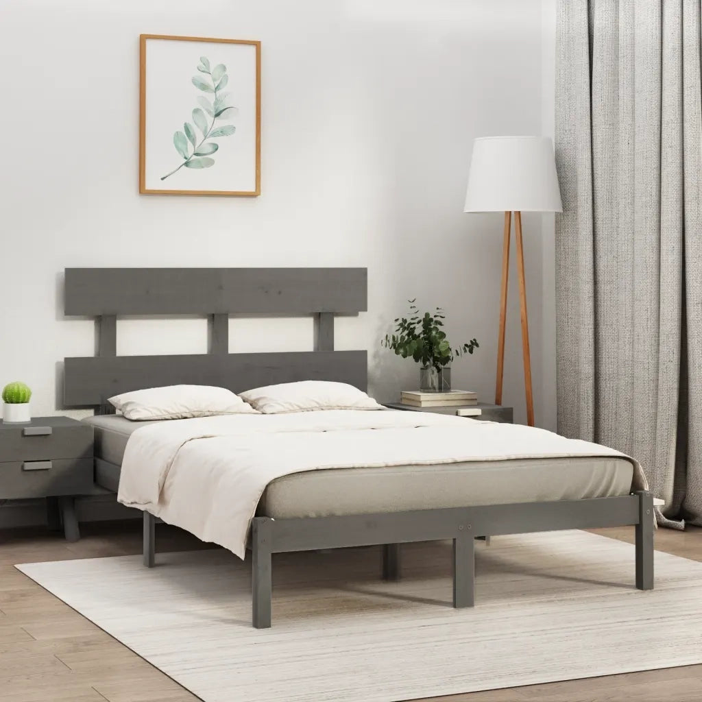 Letto matrimoniale | Letto per adulti | Giroletto Grigio in Legno Massello 200x200 cm