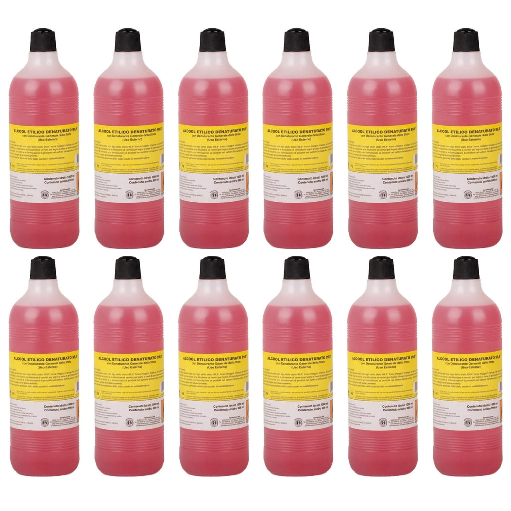 Alcool Etilico Denaturato 99,9° Rosso 12x1 Litro per Pulizia Domestica e Professionale