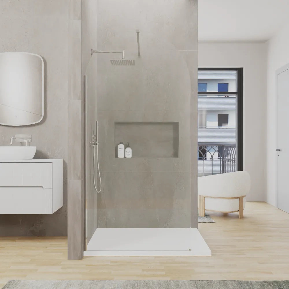 Doccia walk-in arco 120cm con profilo nickel spazzolato vetro trasparente 8mm easy clean h200| Nusa