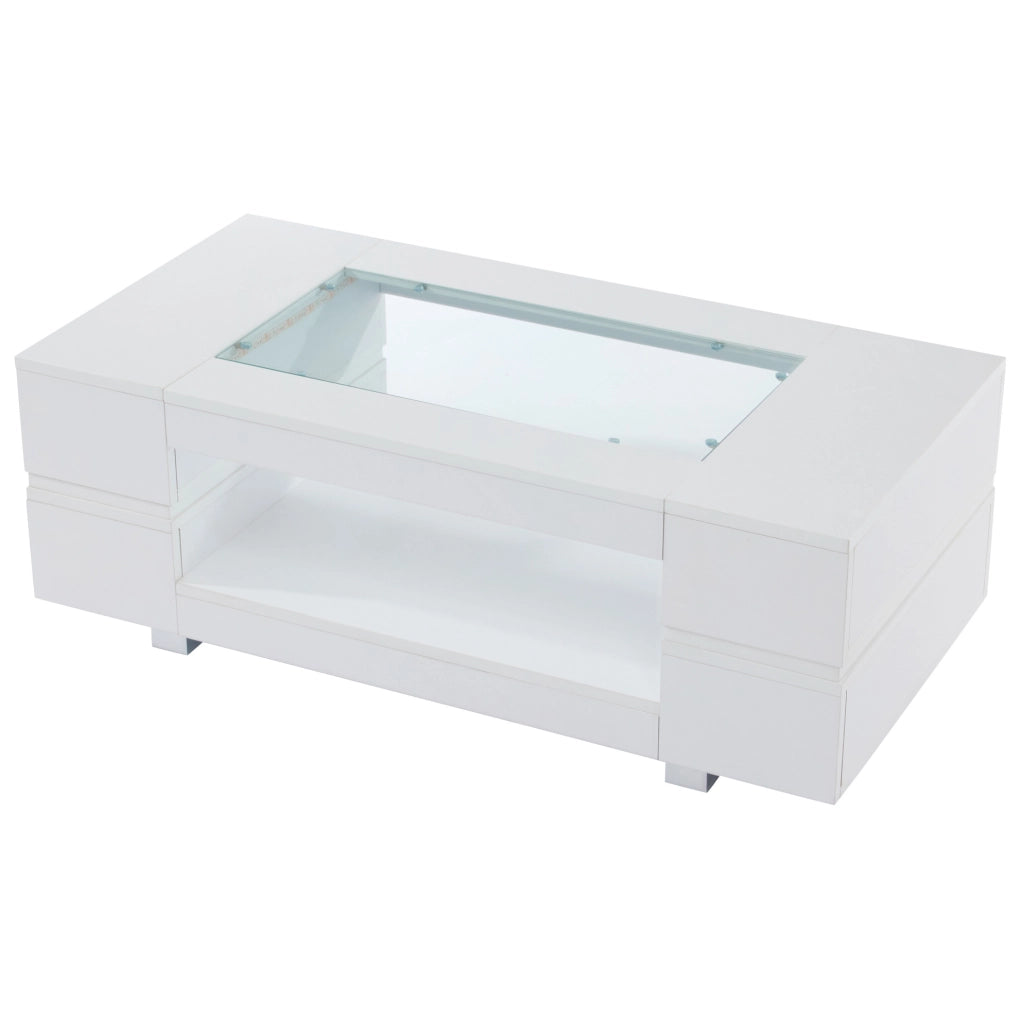 Tavolino da salotto LED bianco 100 x 50 x 35 cm in pannello truciolare e vetro