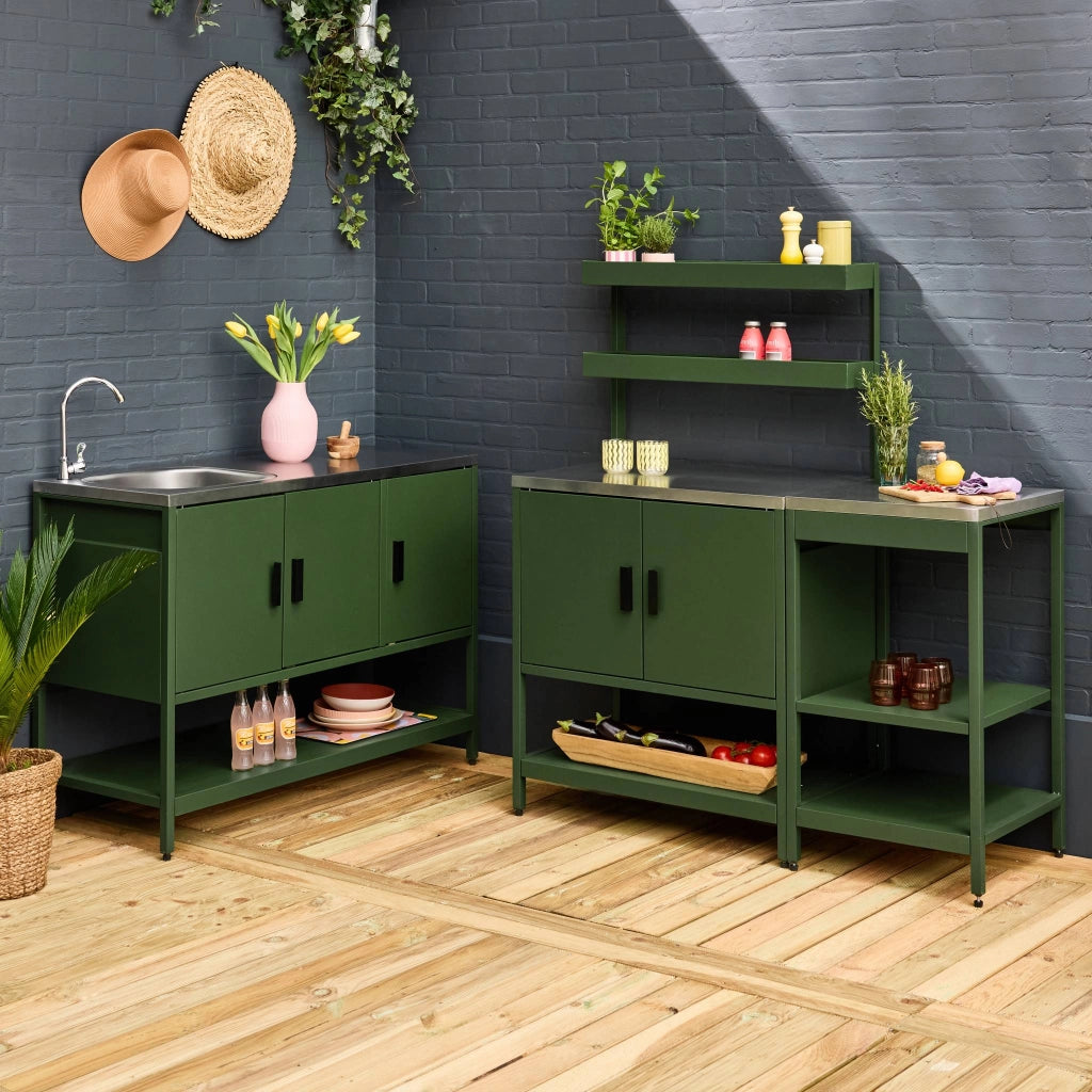 Cucina da esterno, 3 moduli in acciaio inox, verde