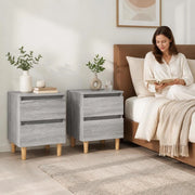 Bedside Table With Solid Wood Legs (2 Pieces), Sonoma Gray, 40x35x50cm