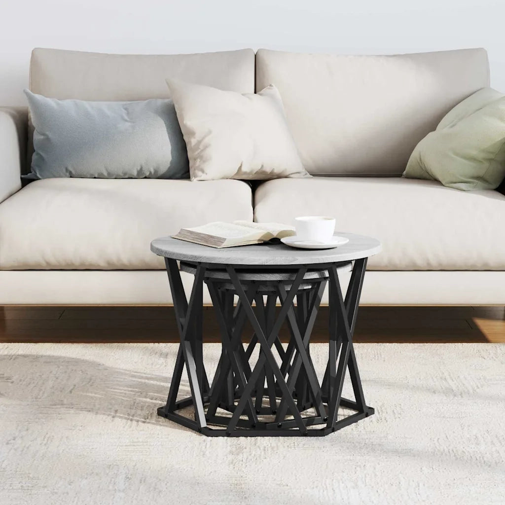 Tavolo laterale | Tavolino Nesting 3 pz Grigio Sonoma