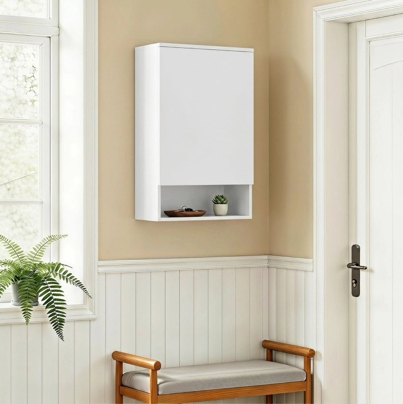 Mobile bagno da parete bianco con anta, ripiani regolabili e vano aperto