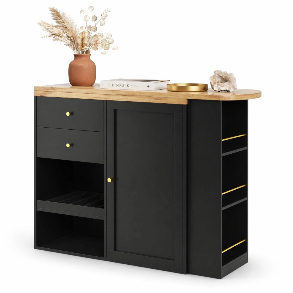 Mobile bar girevole 138x39x104 cm in MDF nero, contenitore modulare