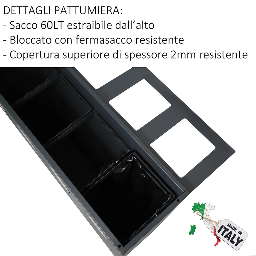 Contenitore per Raccolta Differenziata Capacità 100 L con Etichette 45x50x96 cm in Acciaio Verniciato Bianco