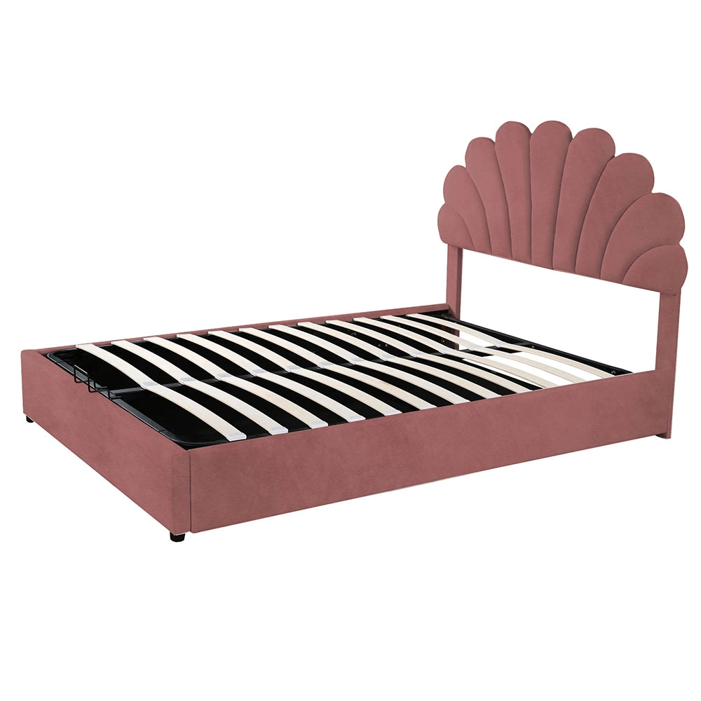 Letto bambino con cassone - Xylo - 140x200 cm - velluto rosa