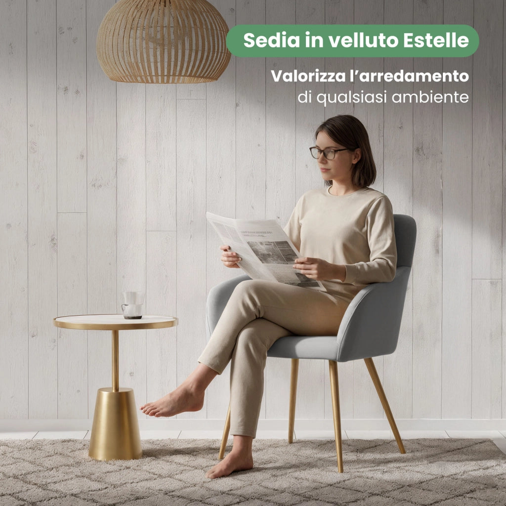 Set di 2 Sedie in velluto liscio ESTELLE Grigio gambe oro
