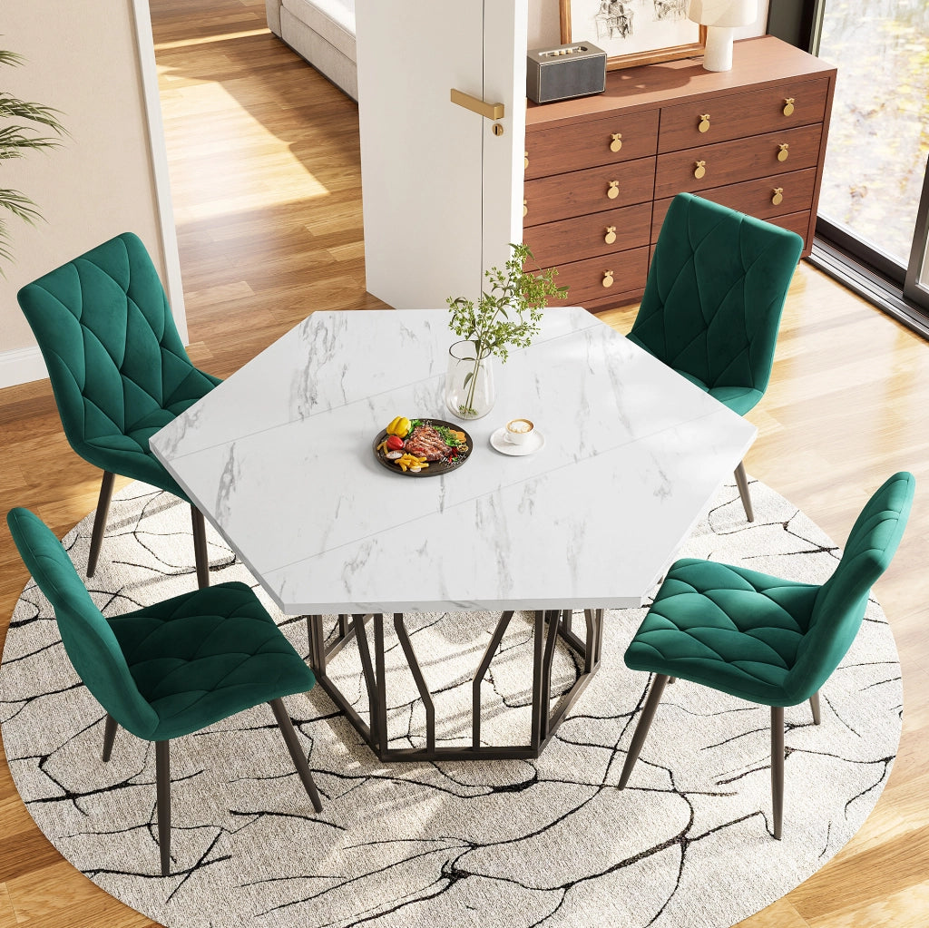 Set tavolo esagonale e 4 sedie nero/bianco/verde stile moderno