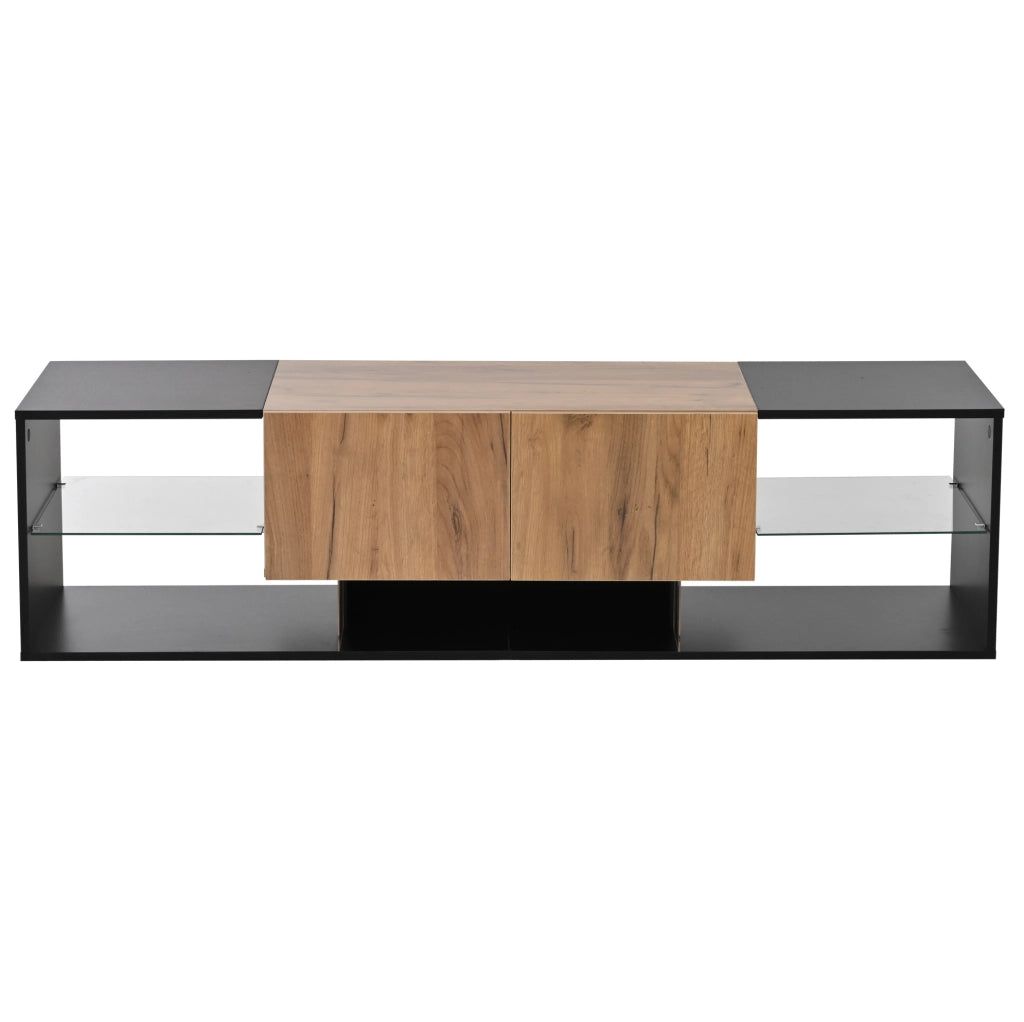 Mobile TV LED 160x40x42 cm in truciolato nero e naturale con contenitore