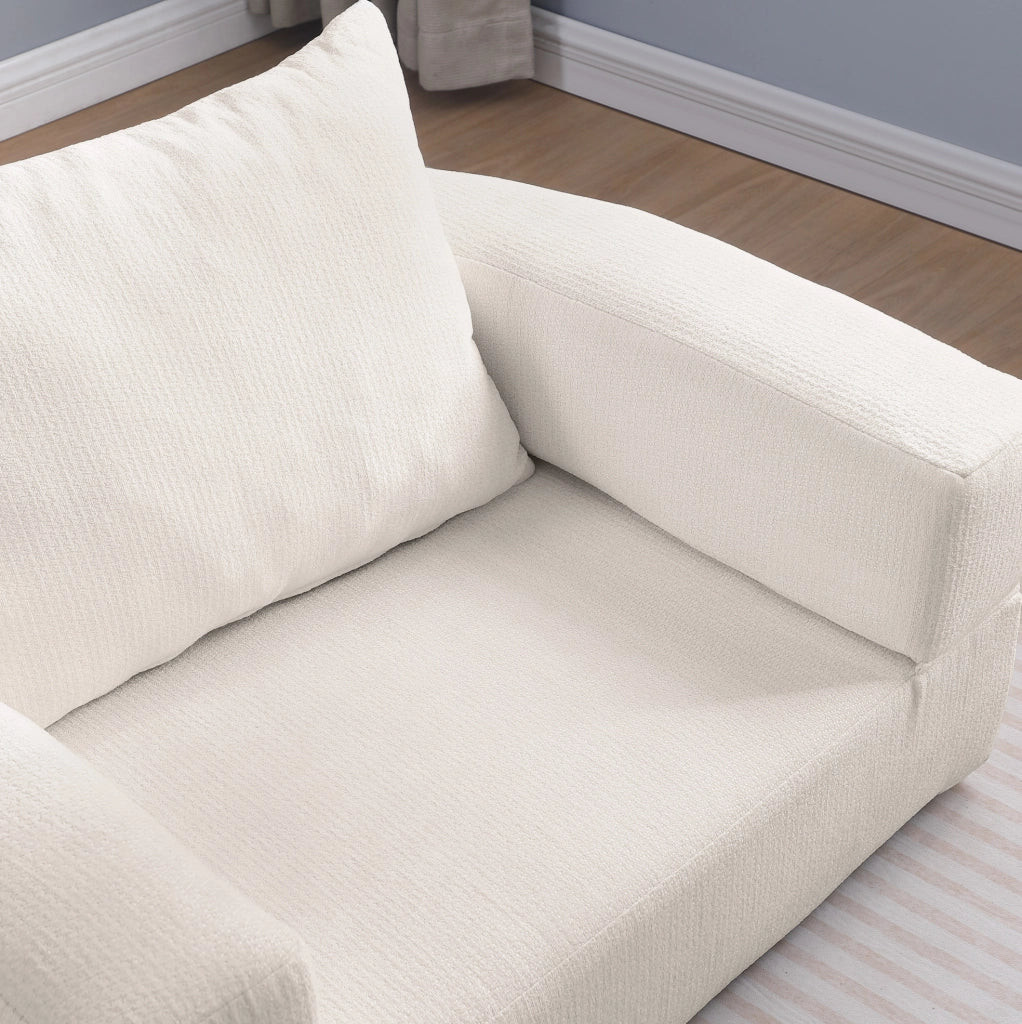 Divano modulare compatto in tessuto ciniglia beige