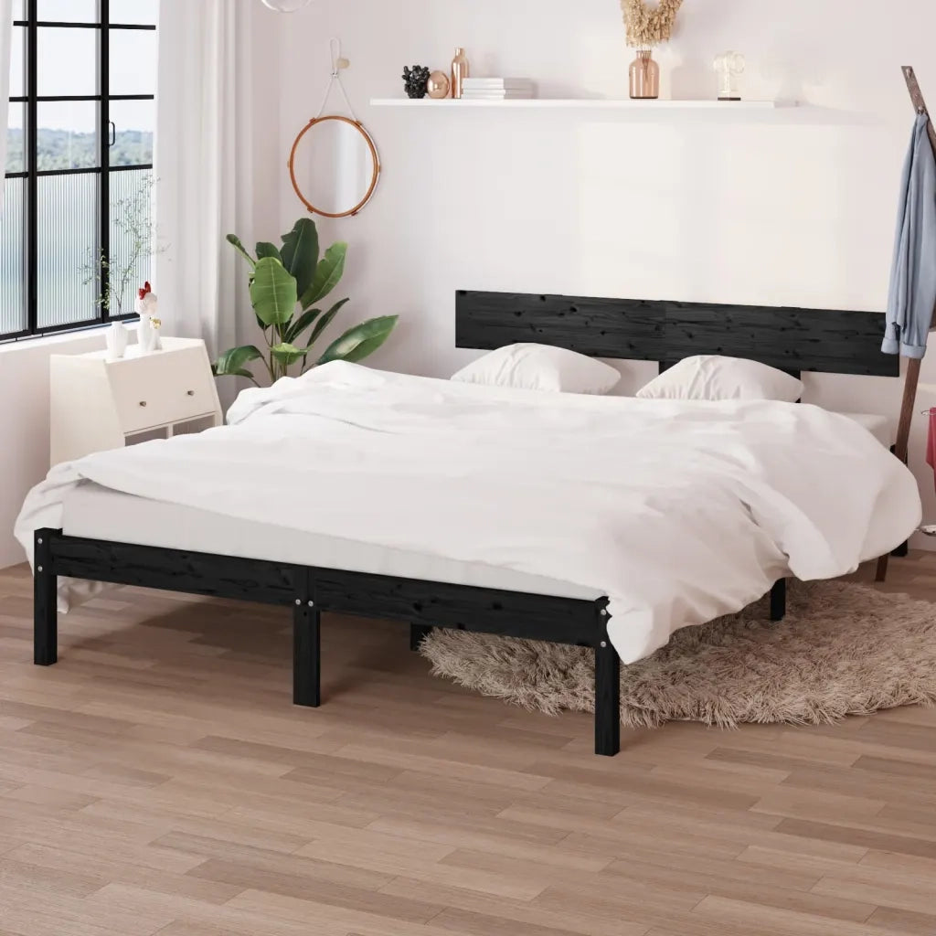 Letto matrimoniale | Letto per adulti | Giroletto Nero in Legno Massello di Pino 140x200 cm