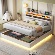 LETTO Imbottito 160x200 cm Beige con USB, LED e contenitore idraulico