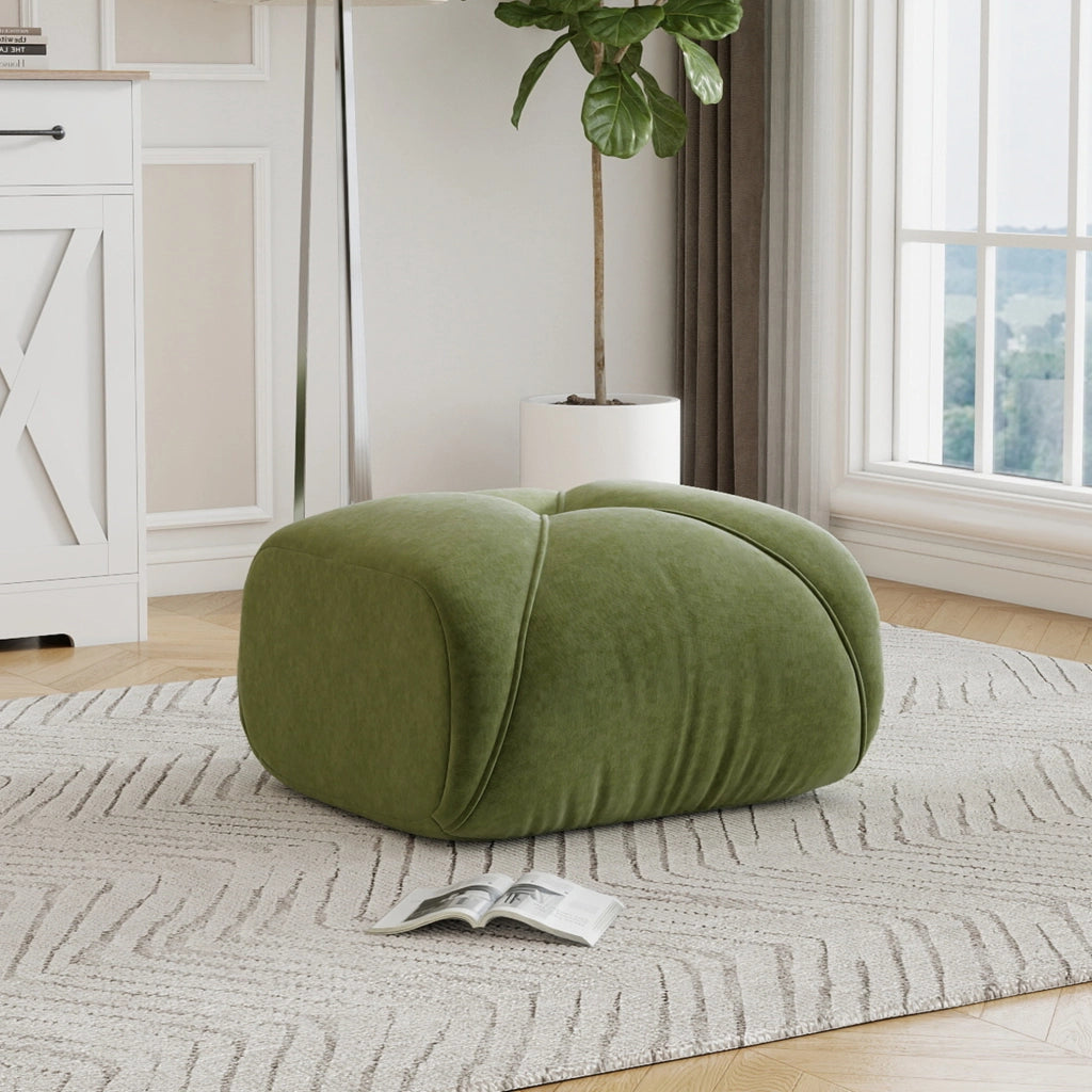 Pouf modulare in ciniglia verde con imbottitura 32D