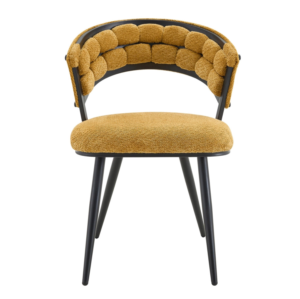 Set di 2 Sedie da Pranzo Gialle in Velluto con Struttura in Metallo Nero, Design Moderno con Schienale Avvolgente