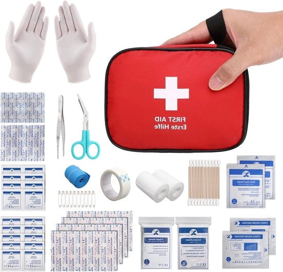 Kit di Primo Soccorso Mini - Set di Primo Soccorso Piccolo da 90 pezzi Ideale per Esterno Casa Auto Scuola Bicicletta Posto di Lavoro Viaggi Campeggio Escursioni