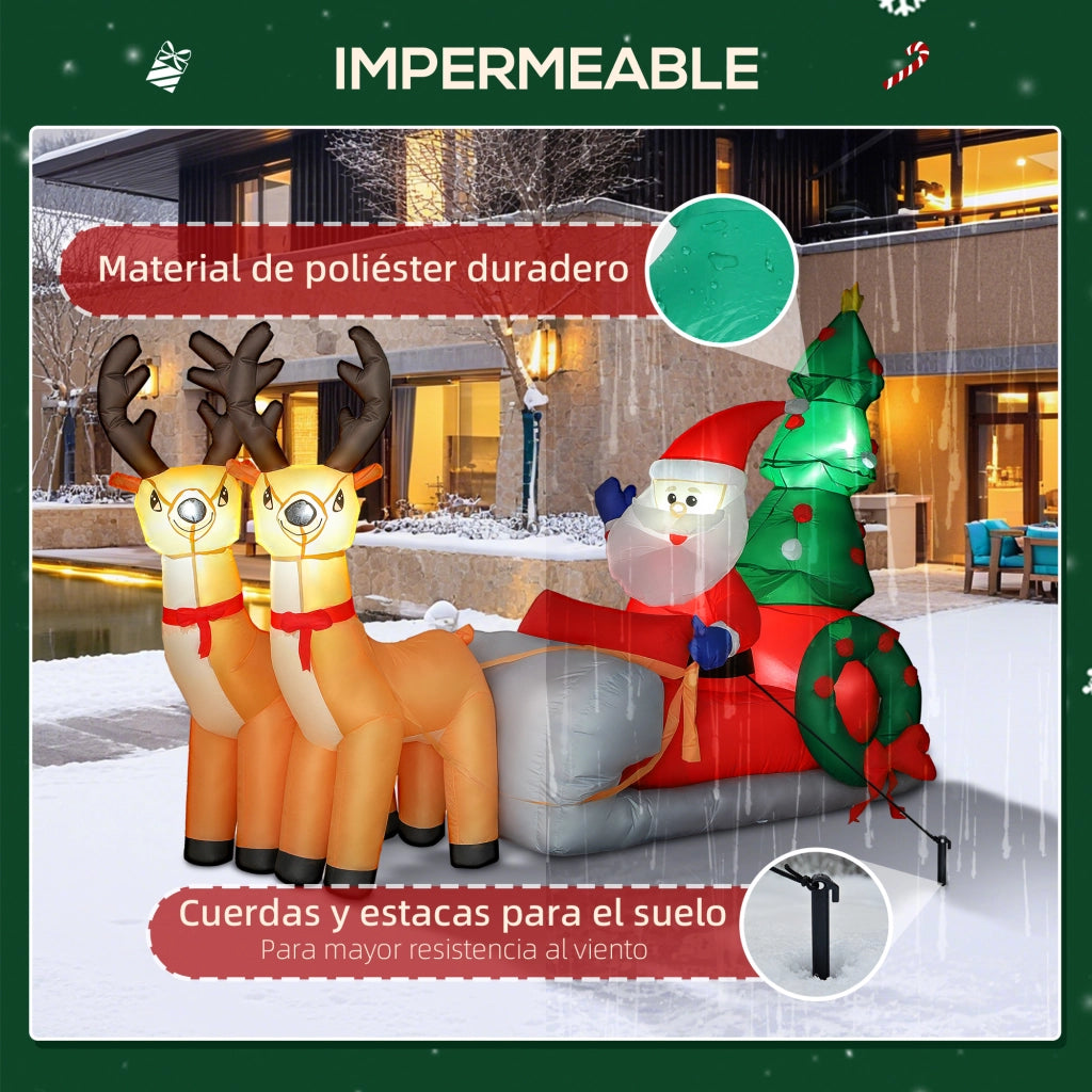 Pap¨¤ Noel Inflabile con Slitta e Renne ¨C zephmum ¨C 216x90x150 cm