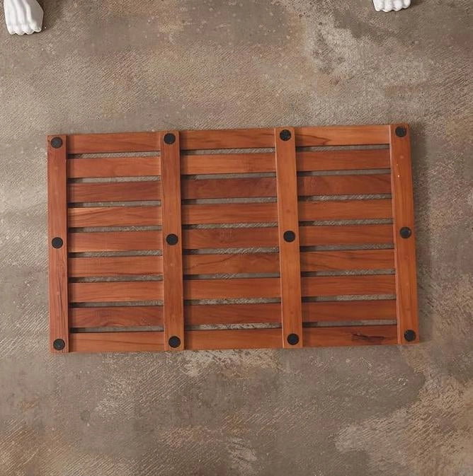 Pedana doccia in legno di teak 80x50x3 cm antiscivolo con piedini in gomma