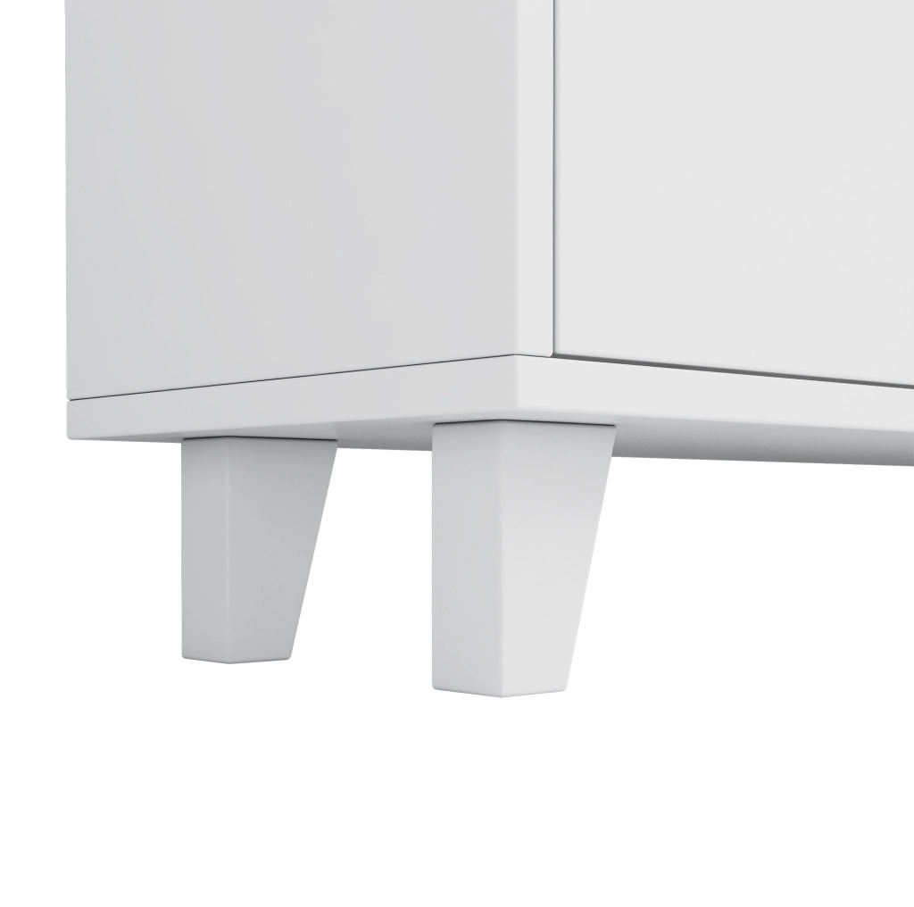 Libreria bianca 80x30x173 cm con ripiani multipli, gambe in legno massello, porte doppie e illuminazione LED con controllo app