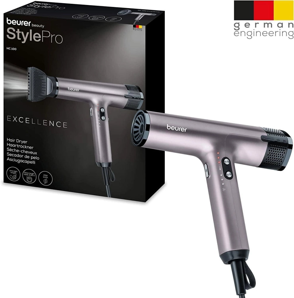 Beurer Asciugacapelli HC 100, Phon Potente da 1700 W per un'Asciugatura Rapida e Delicata e Acconciatura Precisa, 4 Livelli di Temperatura e Ventola, Bocchetta per Styling e Diffusore