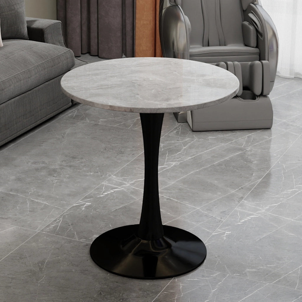 Tavolino rotondo 77,5 cm in marmo artificiale nero e grigio