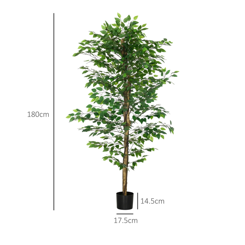 Ficus artificiale con 1260 foglie e vaso in cemento verde; altezza 180 cm per interni ed esterni