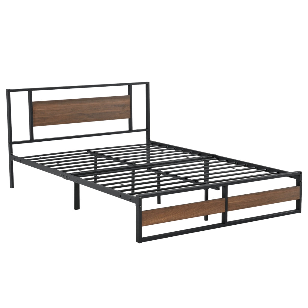 Struttura Letto Francese Villach in Acciaio 140 x 200 cm - Nero/Effetto Noce [en.casa]