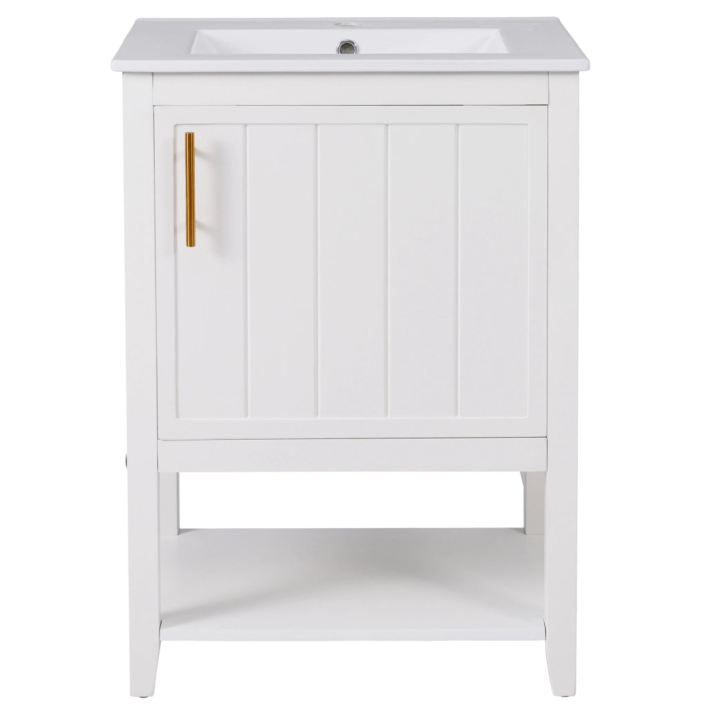 Mobile da bagno a terra con ripiani interni in MDF bianco; piedini con cuscinetti antiscivolo e maniglia
