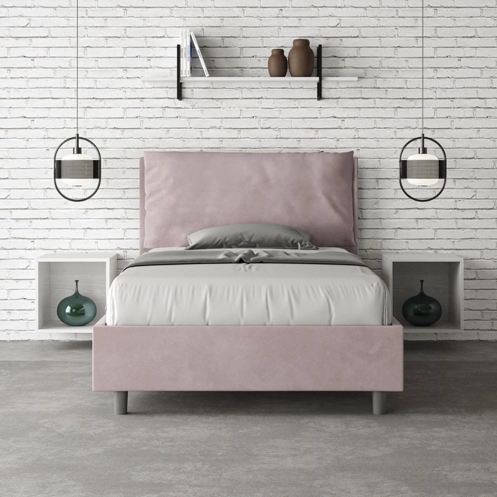 Letto 1 Piazza E Mezzo 130x190 cm con Rete Imbottito in Microfibra Antea Large Glicine