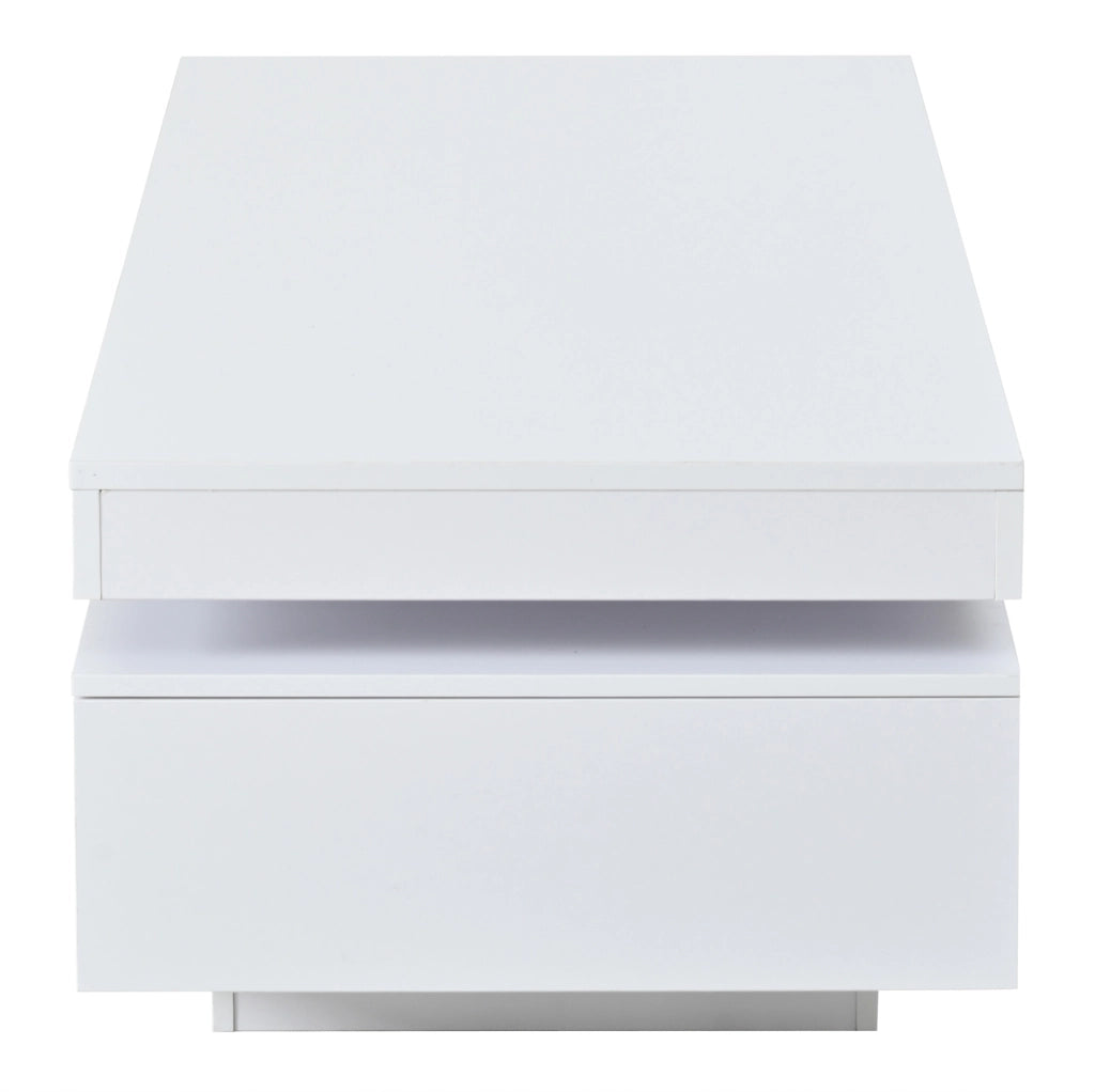 Tavolino da salotto LED 100x50x35 cm con 2 cassetti bianco lucido HOMVRA