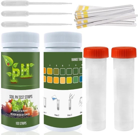 Kit di test di pH a strisce 100 prove - tester di pH per il suolo - per giardini - prati - case - inclusa istruzioni per l'uso