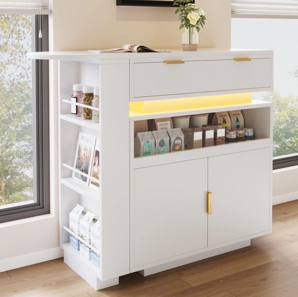 Tavolo bar estensibile 115-183x40x99,5 cm bianco MDF, piano girevole